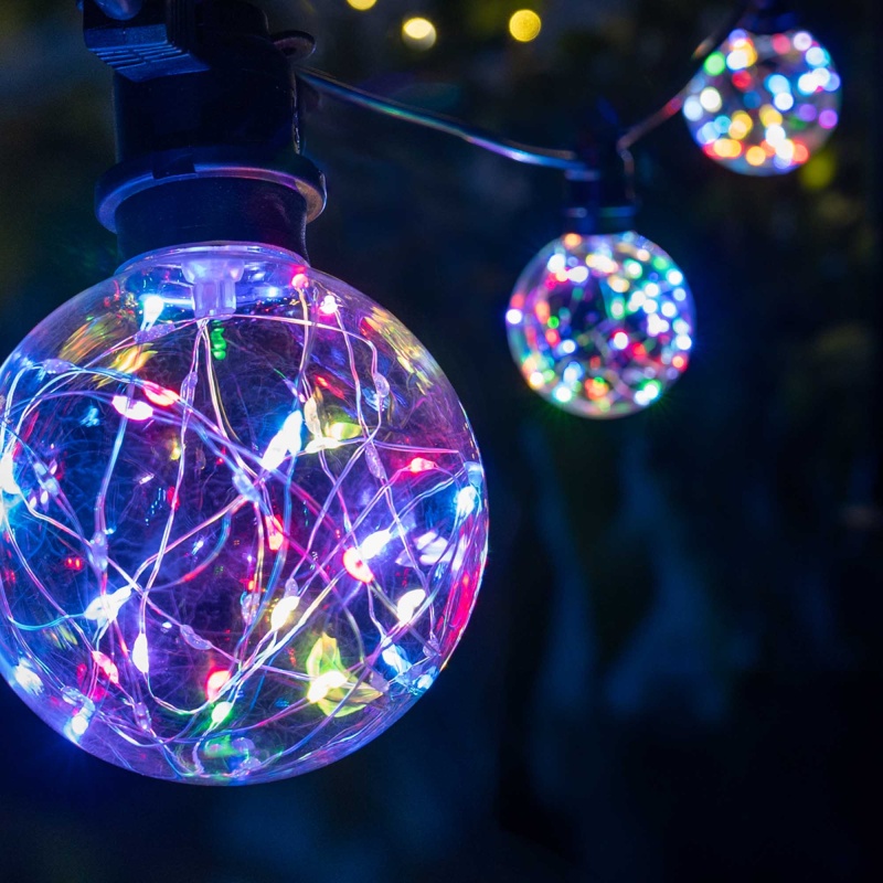 Rgb Color Change Ledimaginetm Patio String Light Set With G95 Fairy Light Bulbs On Black Wire