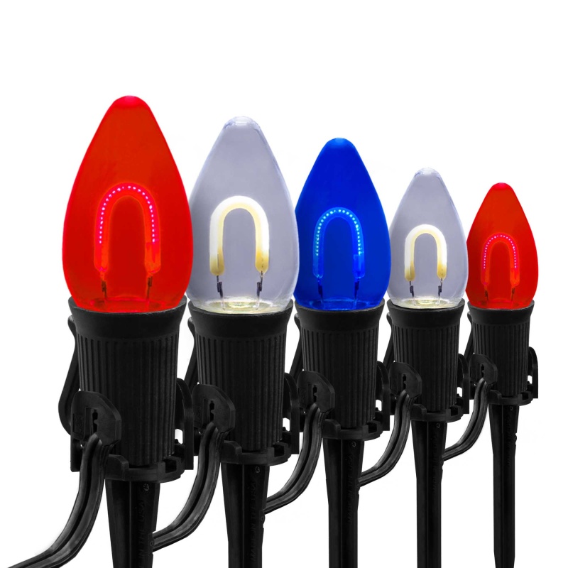 C7 Red, White & Blue Flexfilament Shatterproof Patriotic LED Pathway Lights