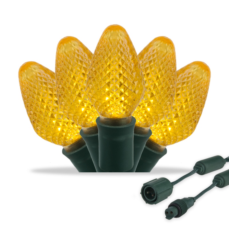 Commercial Gold C7 LED Christmas Lights on Green Wire