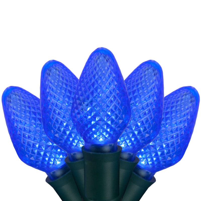C7 Blue LED Christmas Lights on Green Wire