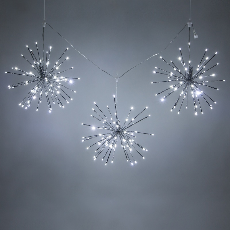 15-Inch Silver Starburst Lighted Branches, Cool White Twinkle, Set of 3