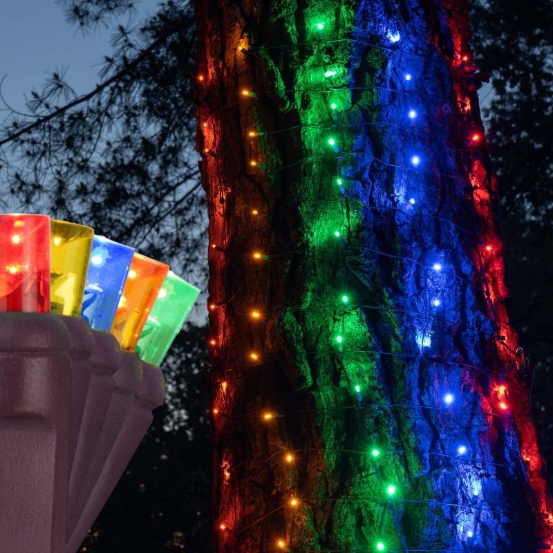 Multicolor 5Mm Led Christmas Trunk Wrap Lights On Brown Wire