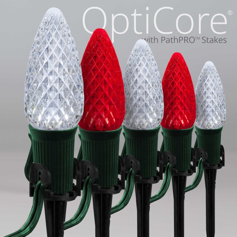 C9 Cool White / Red Opticore® Christmas Pathway Lights, 5" Pathpro Tm Stakes