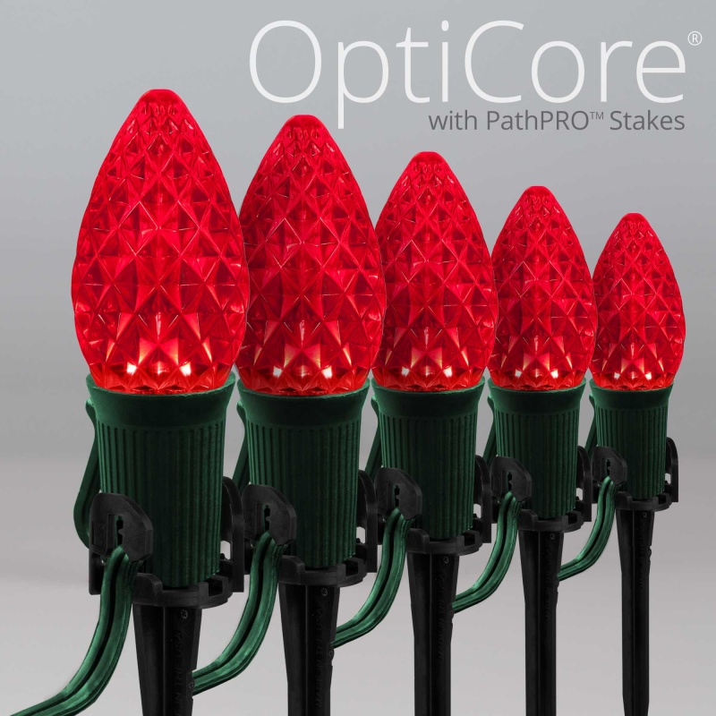 C7 Red Opticore® Christmas Pathway Lights, 5" Pathpro Tm Stakes