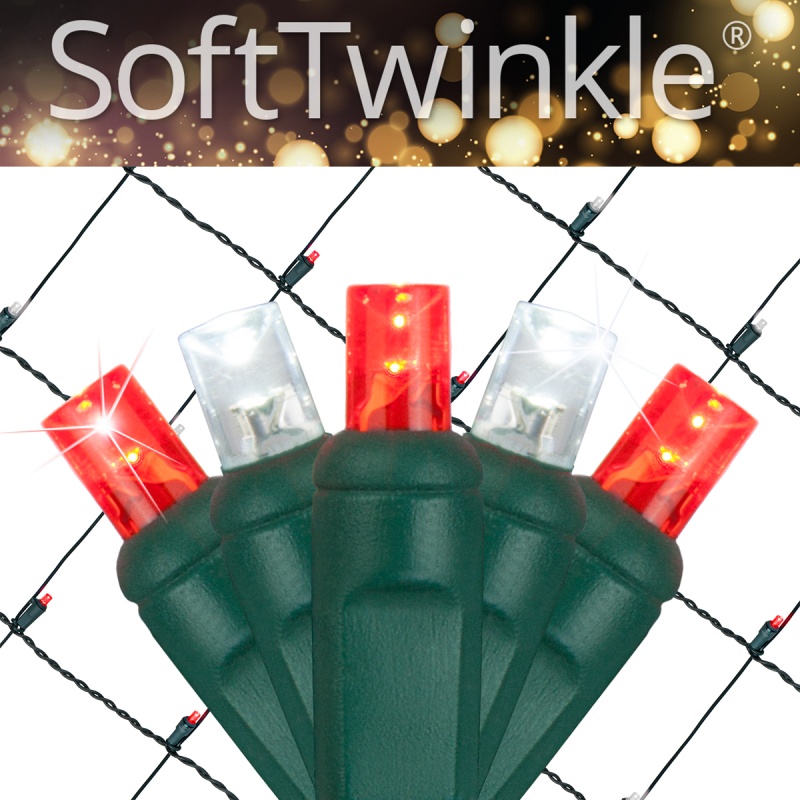 Red & Cool White SoftTwinkle 5mm LED Christmas Net Lights, 4' x 6'