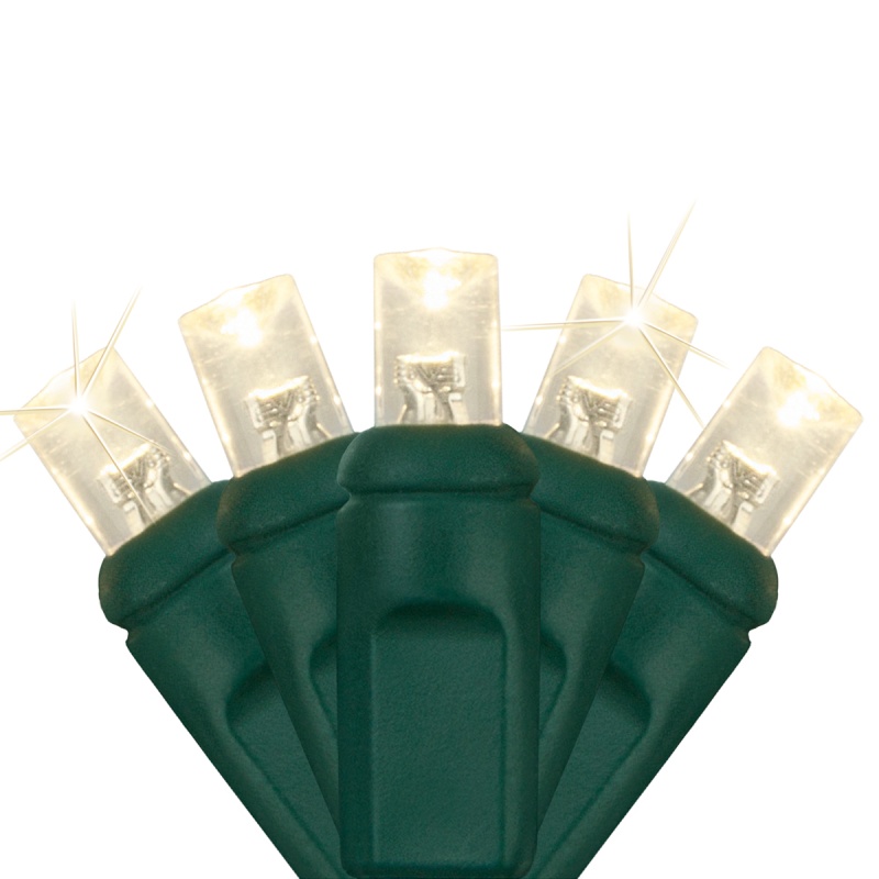 5Mm Twinkle Wide Angle Warm White Led Christmas Lights On Green Wire, Male Plug Only