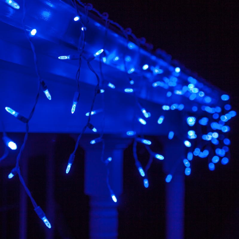 Blue M5 Led Icicle Lights On White Wire