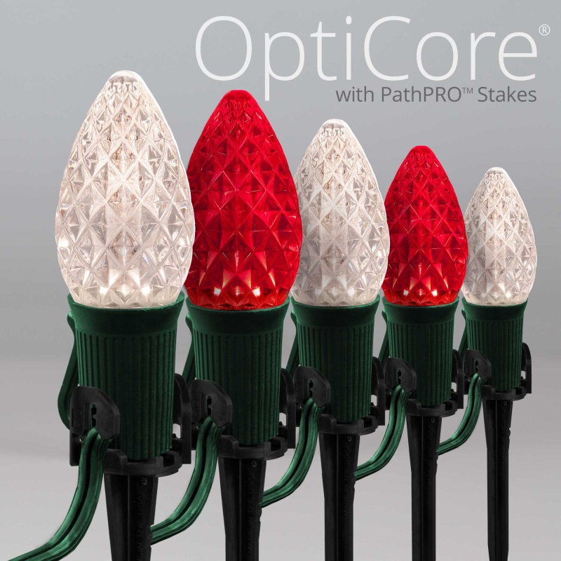 C7 Red / Warm White Opticore® Christmas Pathway Lights, 5" Pathpro Tm Stakes