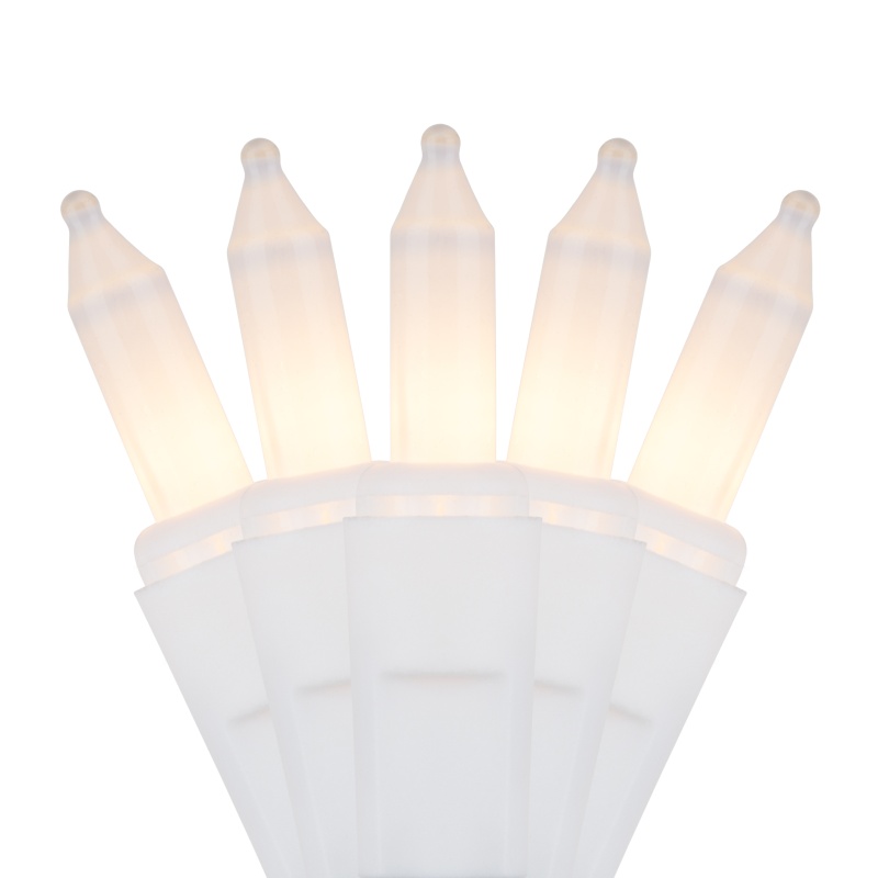 50 White Frost Mini Lights, White Wire, 4" Spacing