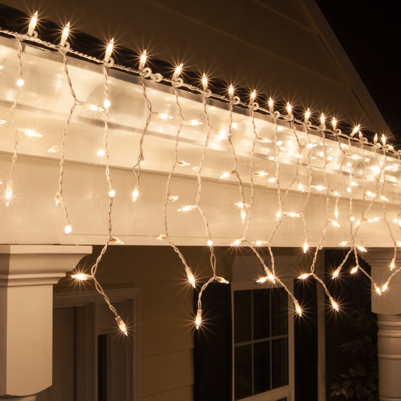Clear Mini Icicle Lights On White Wire