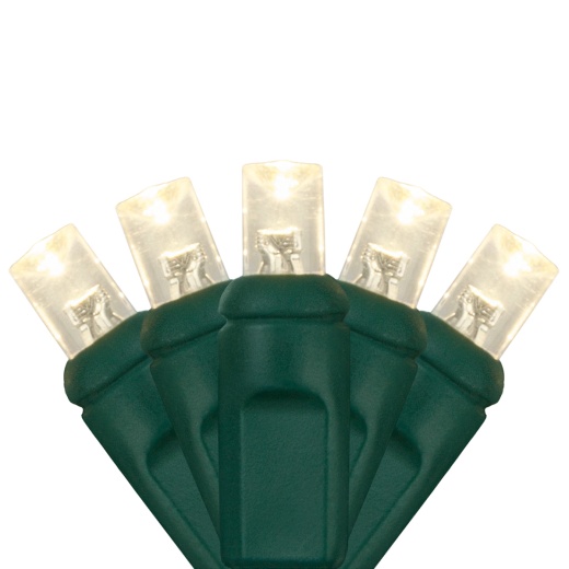 15 5Mm Warm White Led Christmas Lights, Green Wire, 4" Spacing