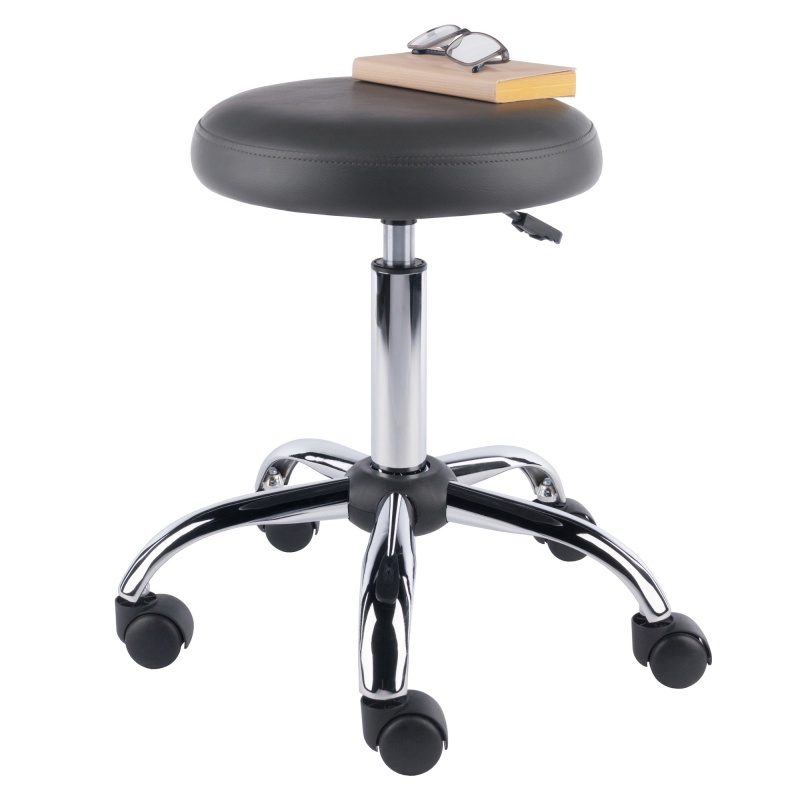 Clyde Adjustable Cushion Seat Swivel Stool, Charcoal and Chrome