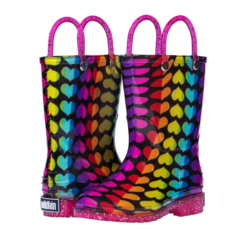 Rainbow Hearts Rain Boots, Size 11