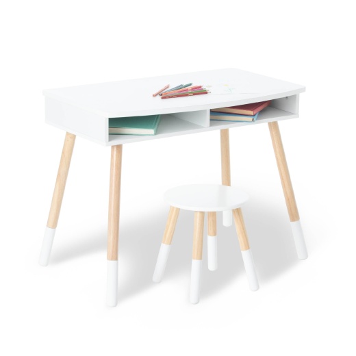 Premium Homework Desk and Stool Set - White with Natural