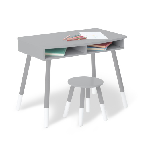 Premium Homework Desk and Stool Set - Gray with White