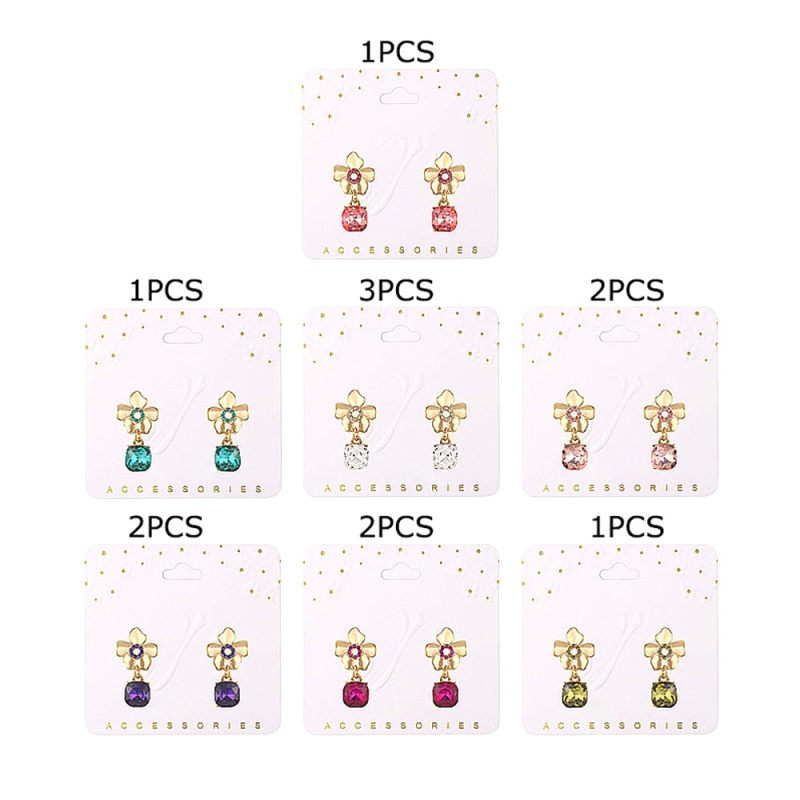 12Pcs - Flower Cushion Square Stone Link Dangle Earrings