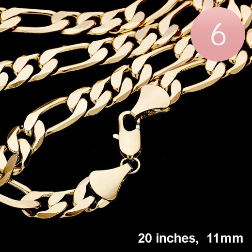 6Pcs - 20 Inch, 11Mm Gold Plated Figaro Chain Metal Necklaces