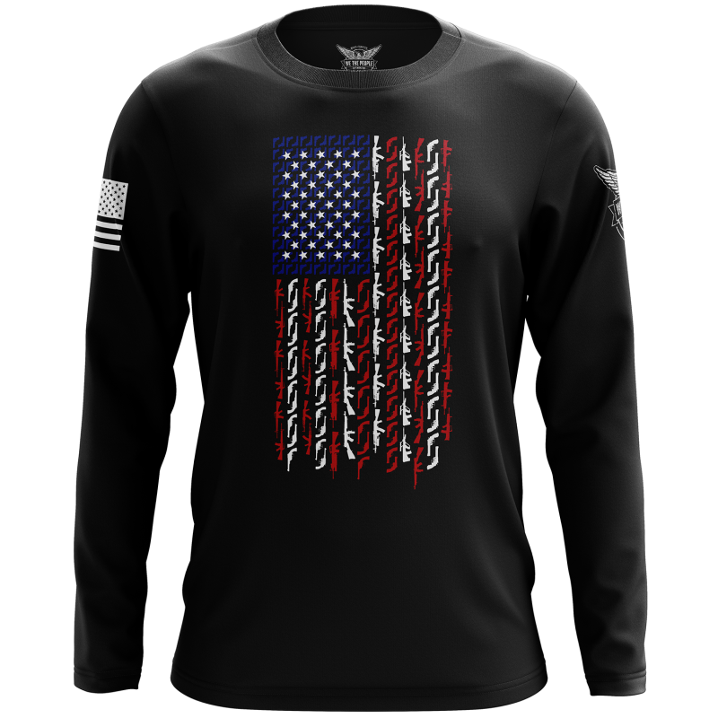 American Flag In Guns Patriotic Colors Long Sleeve Shirt