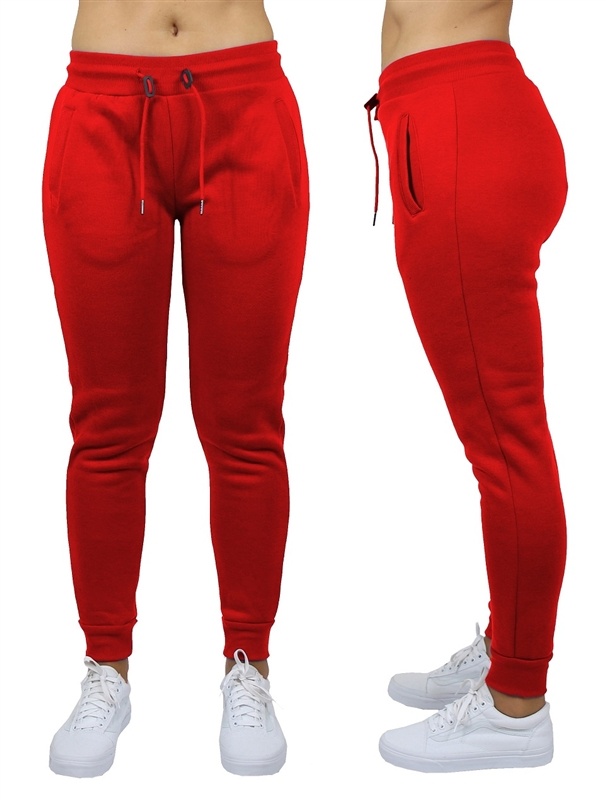 Wholesale Women's Fleece Jogger Sweatpants - Red, Case Of 24