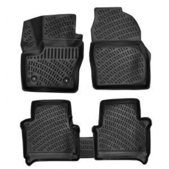 3D Rubber All Weather Floor Mat Set Compatible With Ford Transit Connect Wagon 2014-2020 (Does Not Fit Cargo Van)