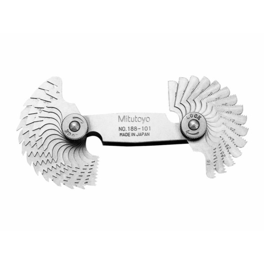 Mitutoyo 188-151 Pitch Gauges - Inch/Metric, 0.4-7Mm/4-42 Tpi