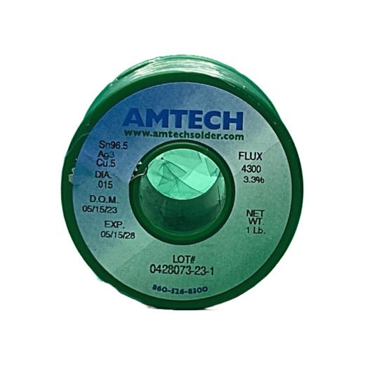 Amtech 4075 Solder Wire, Sn96.5/Ag3.0/Cu0.5, 0.015" Diameter, Lf-4300 Flux 3.3%, 1Lb Spool