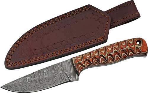 Szco Rite Edge 4\" Red Twisted Wood Hunter Damascus W\/Sheath