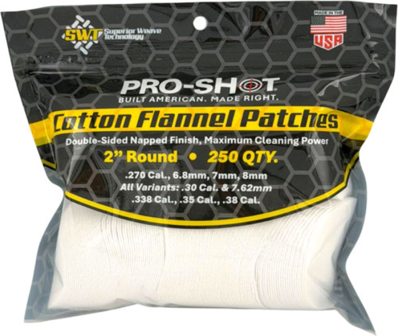 Pro Shot Cleaning Patch Cotton Flannel .270-.38 2" 250Ct