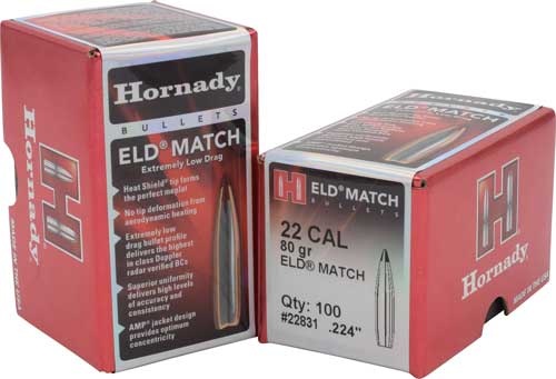 Hornady Bullets 22Cal .224 80Gr. Eld-M Match 100Ct