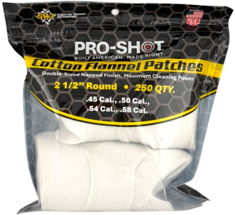 Pro Shot Cleaning Patch Cotton Flannel .45-.58 2 1\/2\" 250Ct
