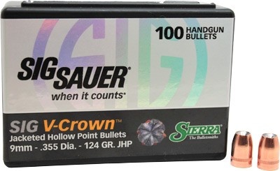 Sierra Bullets 9Mm .355 124Gr Jhp Sig V-Crown 100Ct