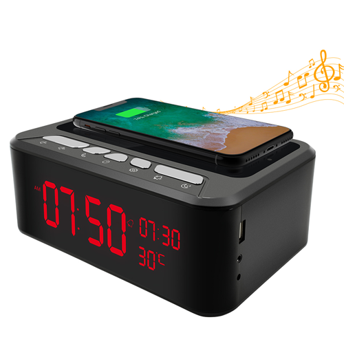Hades 1080P Hd Wifi Nanny Cam Alarm Clock Wireless Charging Station Bluetooth Speaker