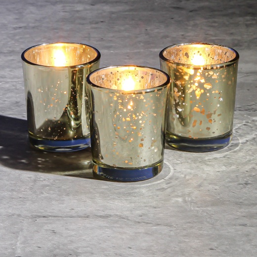 Richland Votive Candles & Mercury Votive Holders Set Of 12 White-Citronella Scented / Metallic Gold